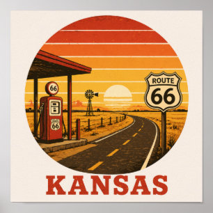 Poster Station-service de la Route 66 au Kansas au couche