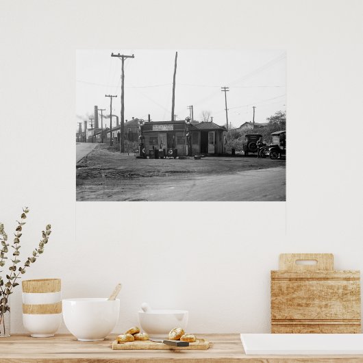 Poster Station-service et voitures 1925 (Cuisine)