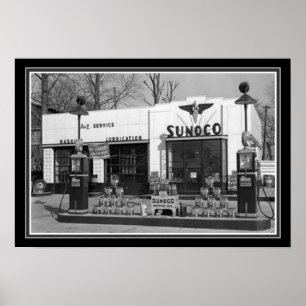 Poster Station-service Sunoco noir et blanc Imprimer 13 x