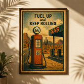 Poster Station-service vintage Route 66 Paysage désertiqu