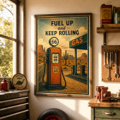 Poster Station-service vintage Route 66 Paysage désertiqu