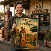 Poster Station-service vintage Route 66 Paysage désertiqu