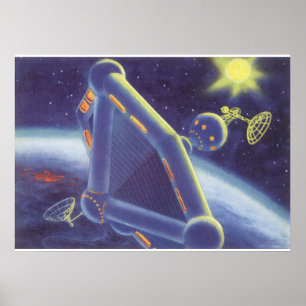 Poster Station spatiale orbitante de science-fiction vint