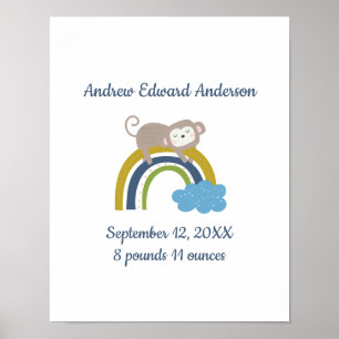 Poster Statistiques de naissance Arc-en-ciel Boho Nouveau