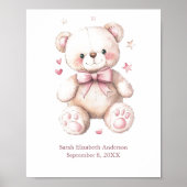 Poster Statistiques de naissance Bébé Fille Rose Teddy Ou (Devant)
