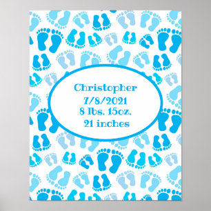 Poster Statistiques de naissance Bébé garçon bleu et blan