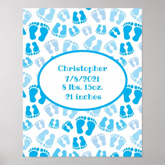 Poster Statistiques de naissance Bébé garçon bleu et blan (Devant)