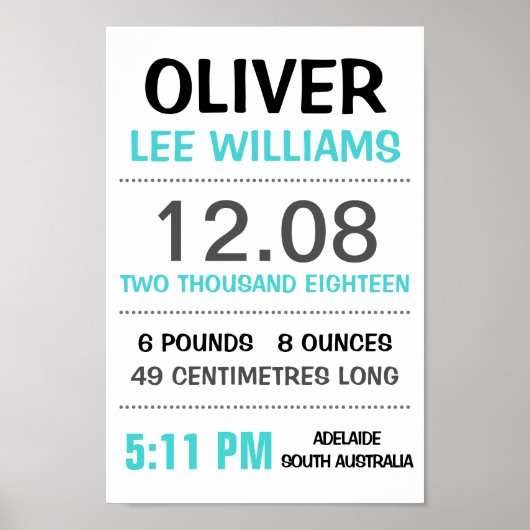 Poster Statistiques de naissance bébé personnalisé Mur Im (Devant)