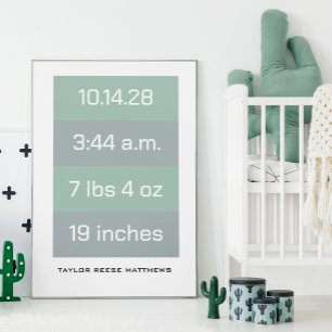 Poster Statistiques de naissance couleur personnalisée et