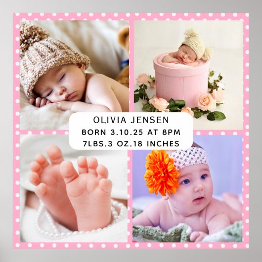 Poster Statistiques de naissance de bébé Collage de quatr (Devant)