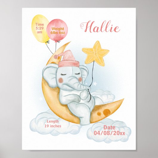 Poster Statistiques de naissance de bébé éléphant mignon (Devant)