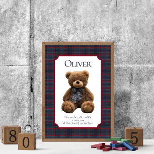 Poster Statistiques de naissance de bébé en tartan à carr