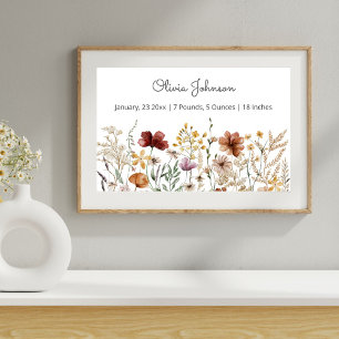 Poster Statistiques de naissance de bébé Fleur sauvage aq