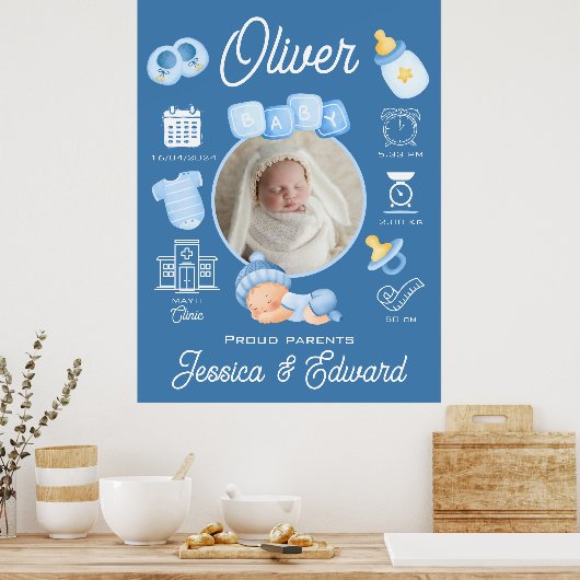 Poster Statistiques de naissance de bébé garçon mignon Bl (Cuisine)