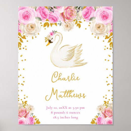 Poster Statistiques de naissance des Roses de cygne rose (Devant)