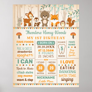 Poster Statistiques de naissance en bois garçon 1er anniv