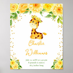 Poster Statistiques de naissance Fleur Jaune Girafe