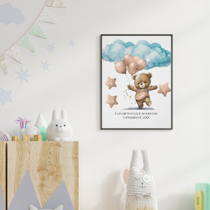 Poster Statistiques de naissance Ours bébé rose Nuage Art