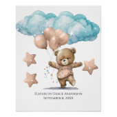 Poster Statistiques de naissance Ours Bébé Rose Nuages Ch (Devant)