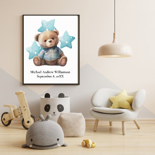 Poster Statistiques de naissance Ours en peluche Bleu Gar