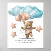 Poster Statistiques de naissance Pink bébé Ours Nuages Nu (Devant)