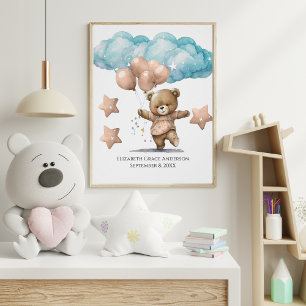 Poster Statistiques de naissance Pink bébé Ours Nuages Nu