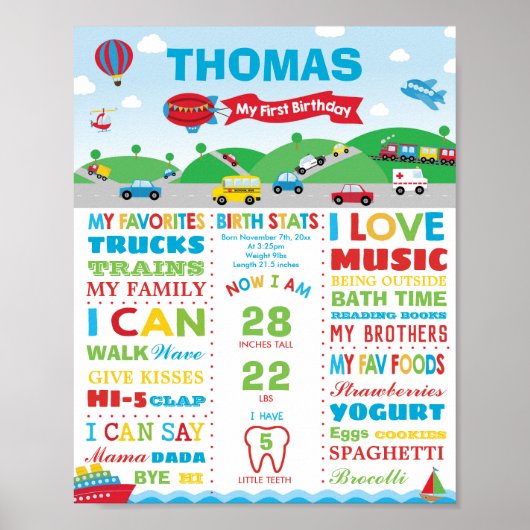 Poster Statistiques de naissance pour le 1er anniversaire (Devant)