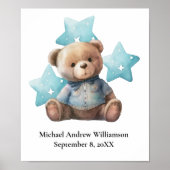 Poster Statistiques de naissance Teddy Ours Bleu Bébé Gar (Devant)
