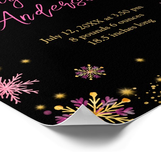 Poster Stats de naissance des flocons d'or et de rose (Coin)