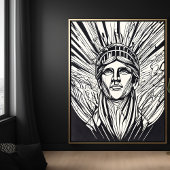 Poster Statue Abstraite moderne de Liberty Line Art brill