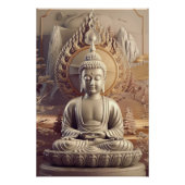 Poster Statue de bouddha serène dans paysage paisible 3D (Devant)