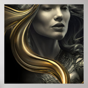 Poster statue de femme en bronze doré au visage de fantai