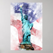 Poster Statue de la Liberté avec aquarelle de drapeau (Devant)