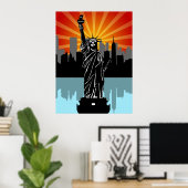Poster Statue de la Liberté avec New York Skyline (Bureau à domicile)
