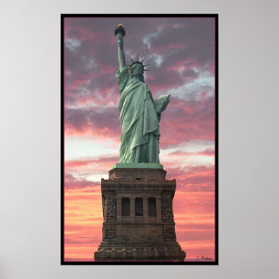 Poster Statue de la Liberté / coucher du soleil