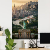 Poster Statue de la Liberté et monuments mondiaux Fantais (Bureau à domicile)