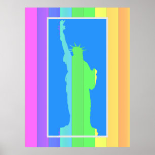 Poster Statue de la Liberté Moderne Arc-en-ciel rayures,