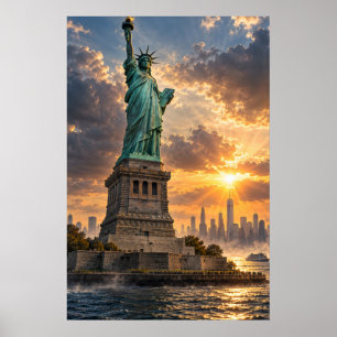 Poster Statue de la Liberté New York Coucher de solei