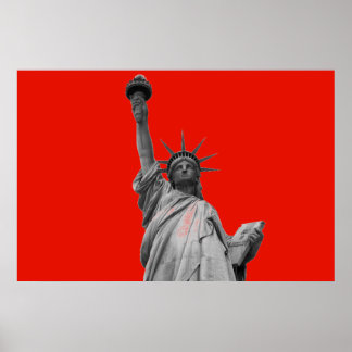Poster Statue de l'art pop de Liberty Red en niveaux de g