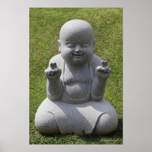 Poster Statue de pierre de bouddha heureux (Devant)