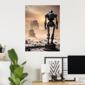 Poster Statue de robot géant dans un désert isolé AI (Bureau à domicile)