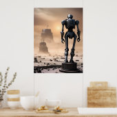 Poster Statue de robot géant dans un désert isolé AI (Cuisine)