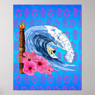 Poster Statue De Surfer Et Tiki