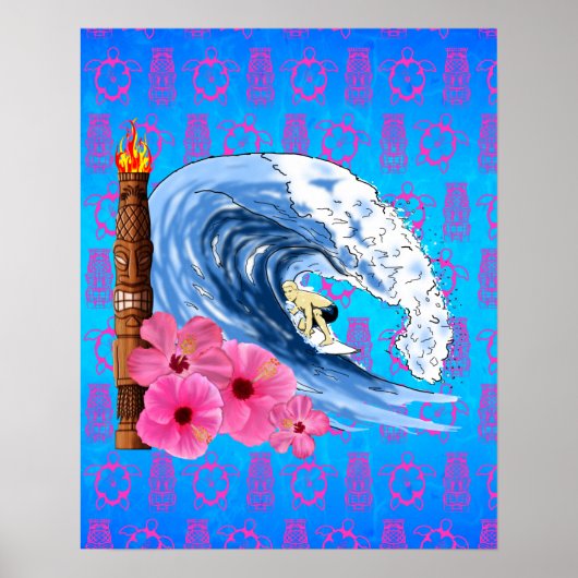 Poster Statue De Surfer Et Tiki (Devant)