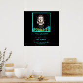 Poster Statue de tête Bouddha Argent avec Citation Inspir (Cuisine)