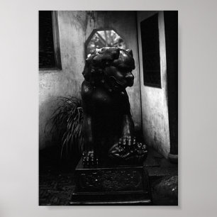 Poster Statue du jardin Yuyuan de Shanghai, Chine vintage