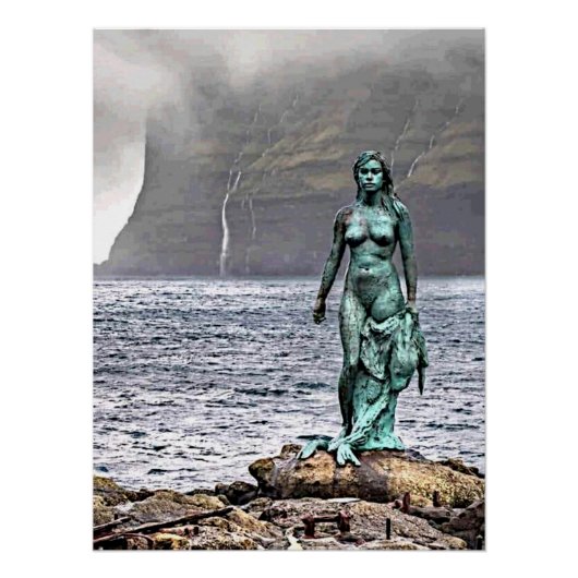 Poster statue élégante de sirène de bronze (Devant)