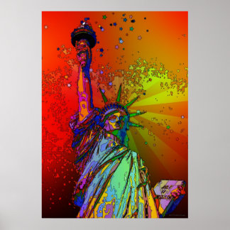 Poster Statue en couleur arc-en-ciel psychédélique NYC de