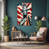 Poster Statue moderne de la Liberté avec Drapeau américai