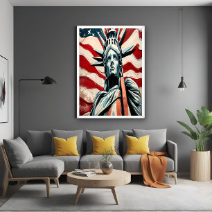 Poster Statue moderne de la Liberté avec Drapeau américai